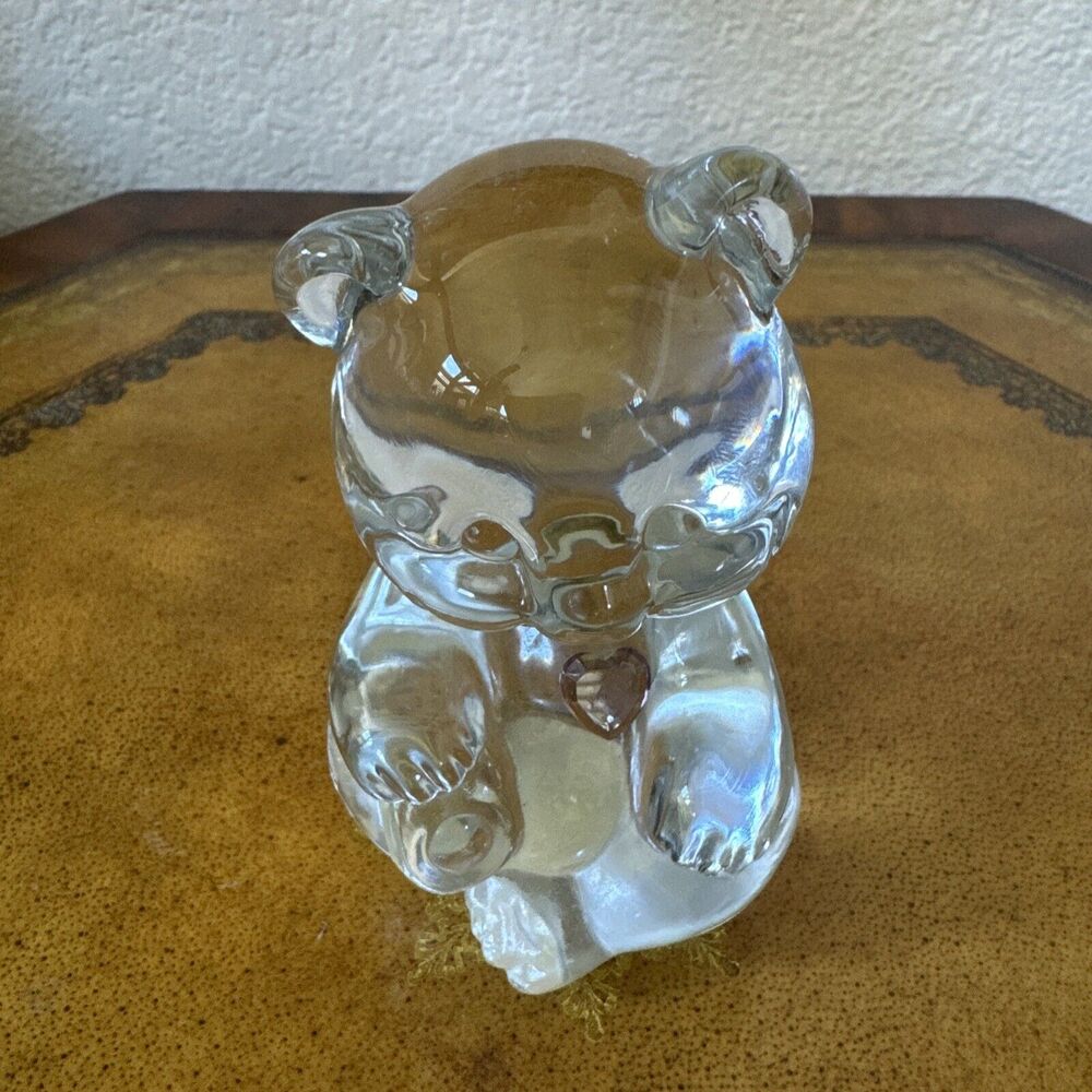 Vintage Fenton Art Glass 4” Teddy Bear‎ Birthstone October Pink Heart Birthday